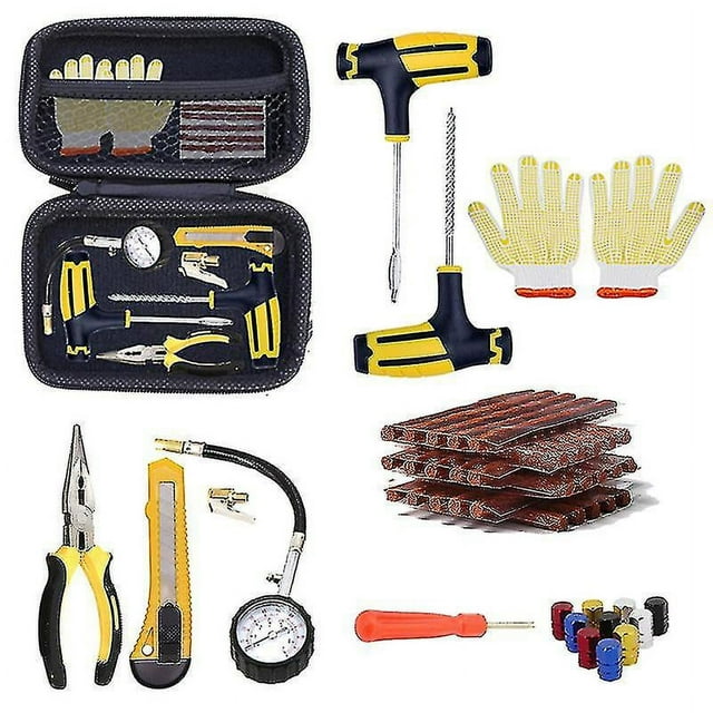 Kit de reparación de neumáticos de coche, herramientas para tapones de pinchazos, emergencia para pinchazos,pegamento para mezclar, kit de herramientas de reparación, accesorios para coche