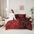 thumbnail image 5 of jejeloiu Gothic Skull 7pcs Queen Bedding,Baroque Damask Bedding Comforter Set Queen For Adults,Red Black,Black Reversible, 5 of 7