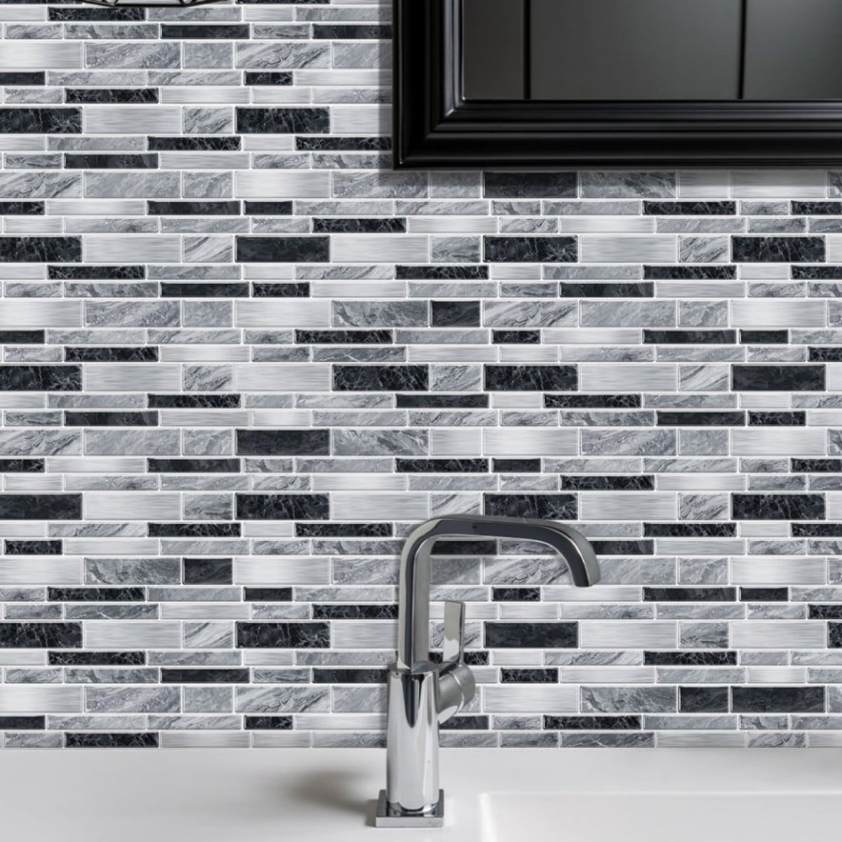 Peel and Stick Backsplash Wall Tiles,Self-Adhesive,Oil Proof,Waterproof, Removable Wall Panels for Kitchen & Bathroom,Modern Design, Easy Install (9.68x4.72 inch,48 Pack)