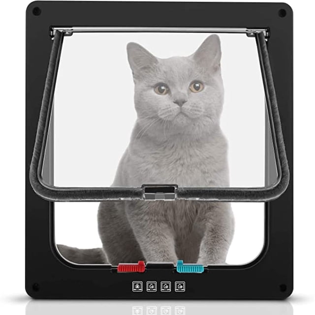 (XL, Negro) Gatera magnética de 4 vías, puerta para mascotas para gatos y perros pequeños, gatera con túnel