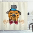 thumbnail image 1 of Dog Shower Curtain, Illustration of a Bulldog Head with Hat Bow Tie and a Pipe Hipster Gentleman Animal, Fabric Bathroom Set with Hooks, 69W X 75L Inches Long, Multicolor, by Ambesonne, 1 of 3