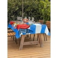 thumbnail image 3 of Outdoor Tablecloth with Umbrella Hole for Patio/Picnic/Party/Camping, Children's Day Waterproof Table Cloth Rectangle Table Cover Washable, Cartoon Pencil Watercolor Blue Striped (60"x 120"), 3 of 8