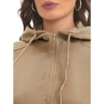 thumbnail image 6 of DARING DIVA Women's Stylish Cropped Half Zip Hoodie with Trendy Side Slits L Khaki, 6 of 7
