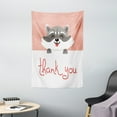 thumbnail image 1 of Thank You Tapestry, Cute Cheerful Cartoon Raccoon Adorable Animal Typographic Theme, Wall Hanging for Bedroom Living Room Dorm Decor, 40"W X 60"L, Peach Dark Peach and Dimgray, by Ambesonne, 1 of 2