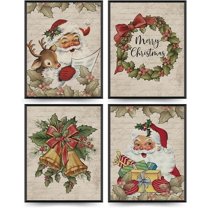 Hieng Vintage Christmas Wall Art Prints Set of 4, Retro Christmas Trees Poster, Winter Holidays Gift Print Decor for Gallery, Living Room, Bathroom (Unframed)
