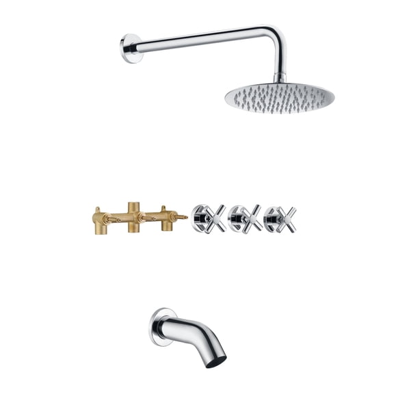 SUMERAIN 3 Handle Shower Faucet Set with Tub Spout and 8" Rain Shower Head, Tub and Shower Trim Kit with Rough-in Valve Chrome
