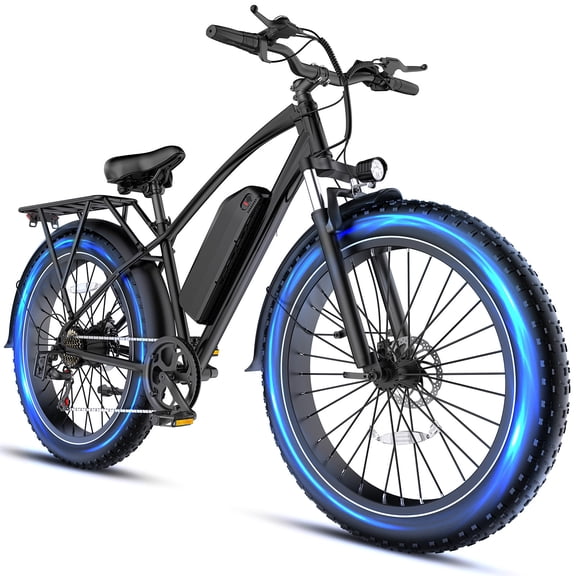 Rexei Yeki 26" Fat Tire EBike, 1200W Electric Bike for Adults, 48V 15AH Battery, 28 MPH Max Speed, 7-Speed , 500 lbs, Front Suspension, Dual Disc Brakes, LCD Display, UL2849