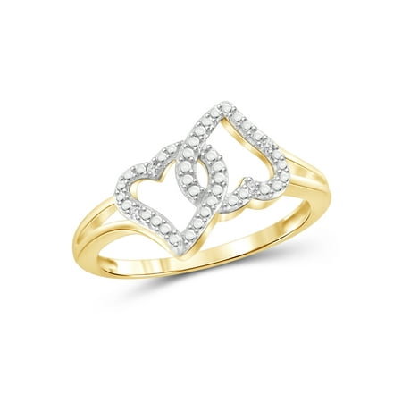 Gold Double Heart Ring - White Diamond Accent 14kt Gold Over Silver Double Heart Open Ring