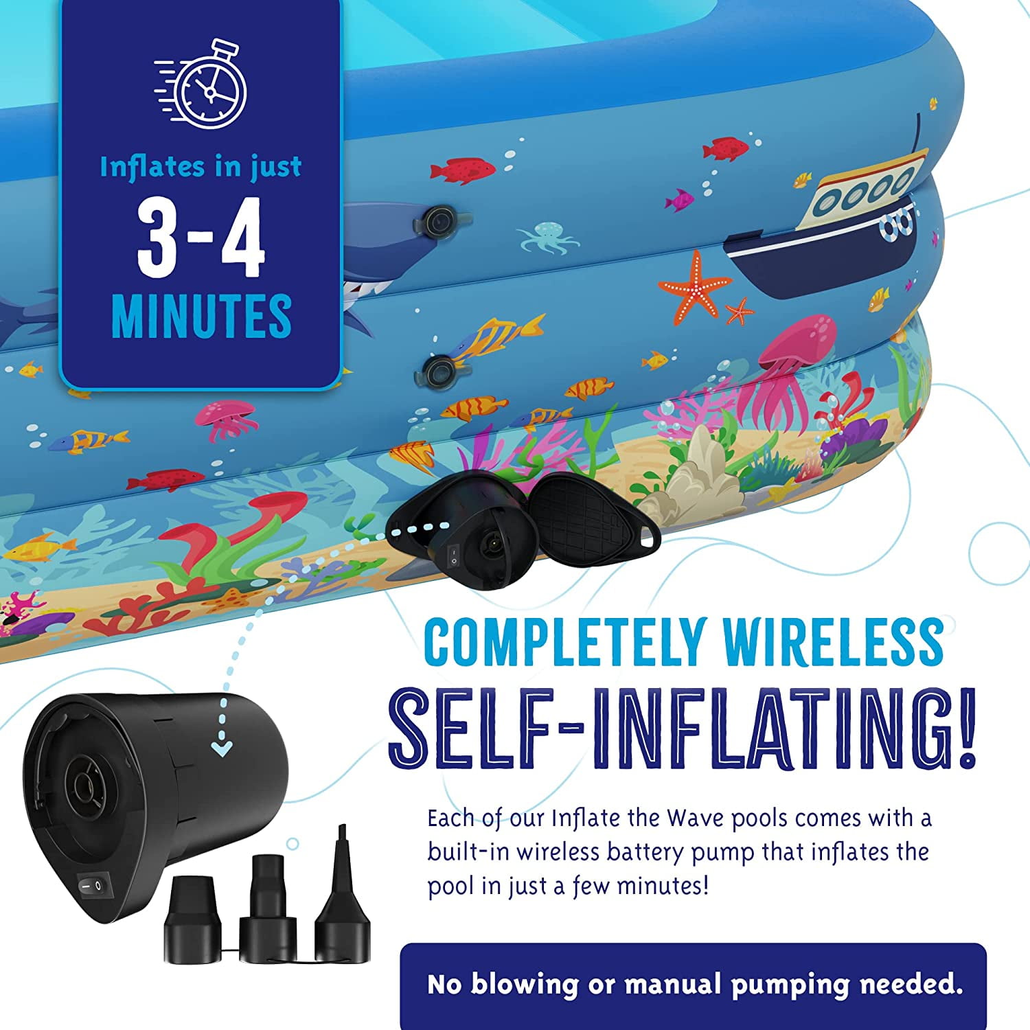 Inflatable Swimming Pool with Built-in Air Pump (Pink, Medium - 82.6" x 59" x 23.6") - for Kids & Adults - Self Inflating Blow Up - Family & Kiddie Pool