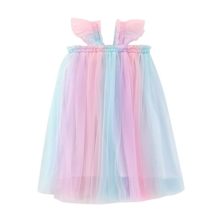 

Zlekejiko Toddler Girls Fly Sleeve Rainbow Tie Dye Tulle Princess Dress Dance Party Dresses Clothes Mint Girl Dresses Girls Summer Dresses Size 8