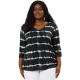 thumbnail image 3 of Women's Plus Size T-shirt Tye Dye Side Slit 3/4 Sleeve Stripe Top Black 3X, 3 of 7