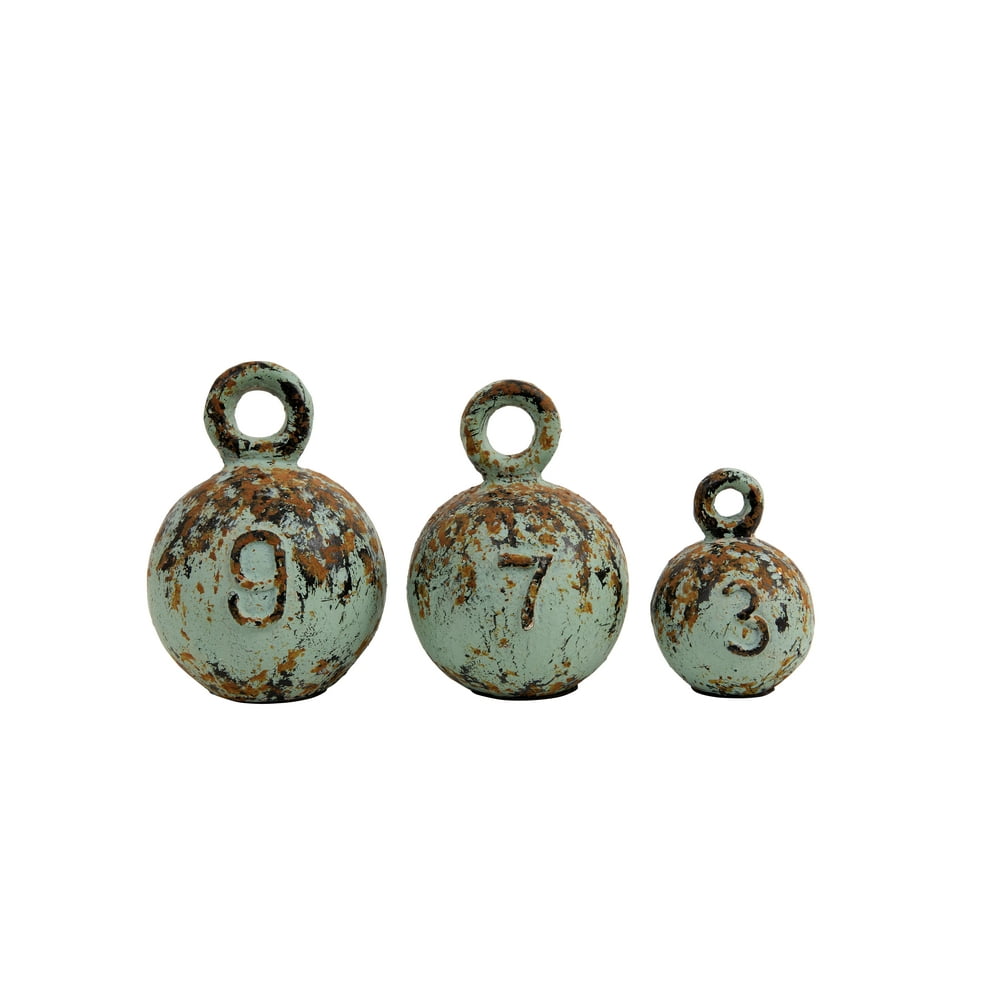 Heavily Distressed Round Resin Weights with Handles (Set of 3 Sizes