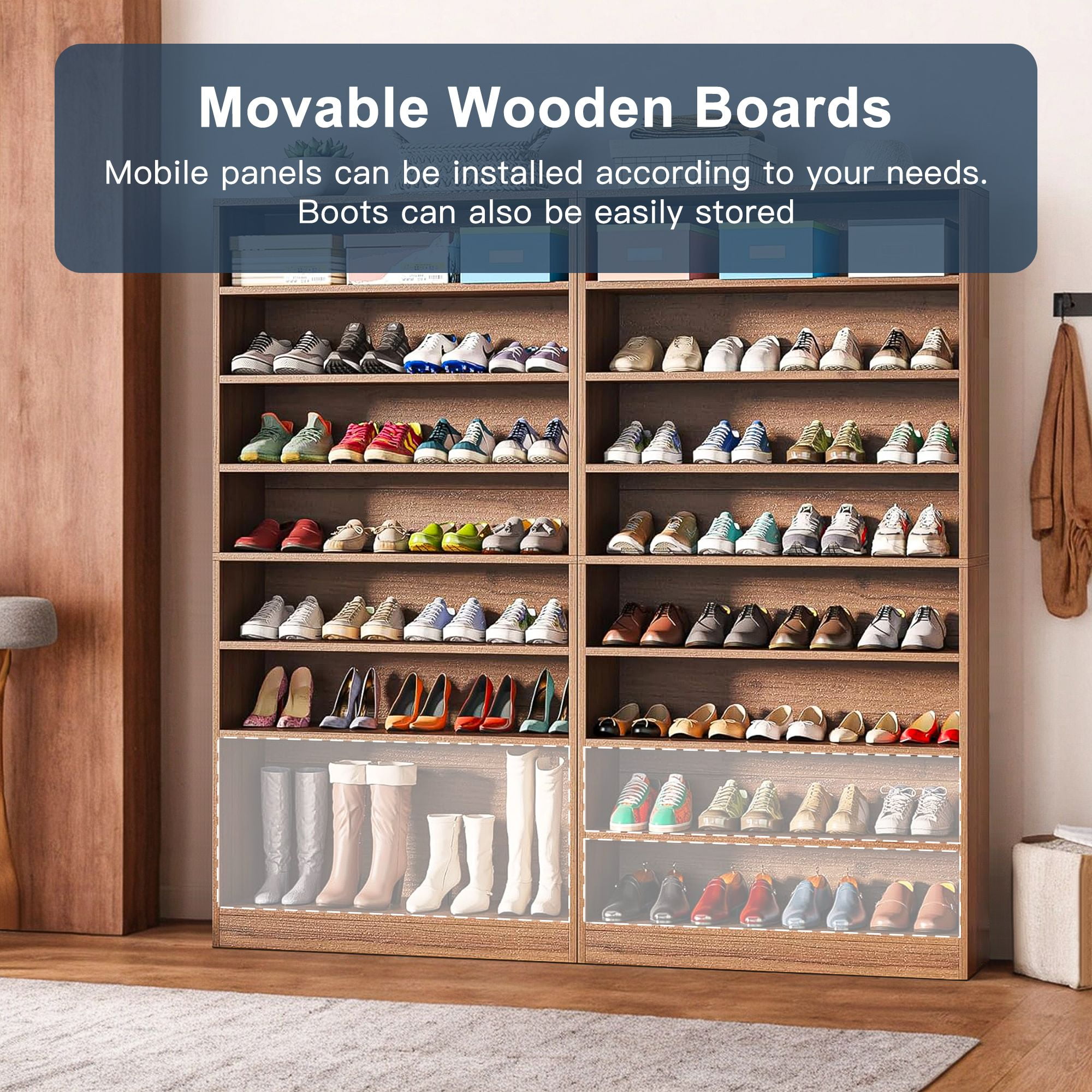 Demi Bonn Wooden Shoe Rack 9-Tier Shoe Storage Organizer Entryway Shoe Shelf, 40-45 Pairs Freestanding Shoe Cabinet, Brown