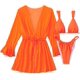 thumbnail image 1 of Conjunto de bikini triangular de 3 piezas para mujer, traje de baño de corte alto, tanga con cubierta Naranja M Naranja M Xishao ropa, 1 of 2
