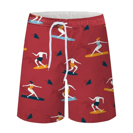 

REORIAFEE Men s Tropical Print Drawstring Loose Board Shorts 3D Print Breathable Seaside Vacation Beach Shorts Swimming Trunks Red XXXL