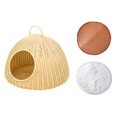 thumbnail image 3 of Lit de Maison de Chat, Lit de Chat de Rotin d'Imitation Tente de Chat de Chat d'Intérieur Nid Portable Beige avec 2 Tapis, 3 of 9