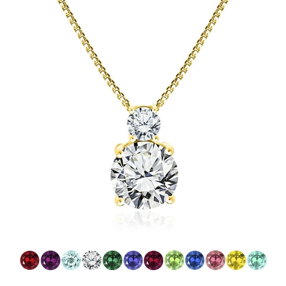 JeenMata 3.75 Carat April Cubic Zirconia Birthstone Necklace - Dangling Round Cut Necklace Pendant in Yellow Gold Plating