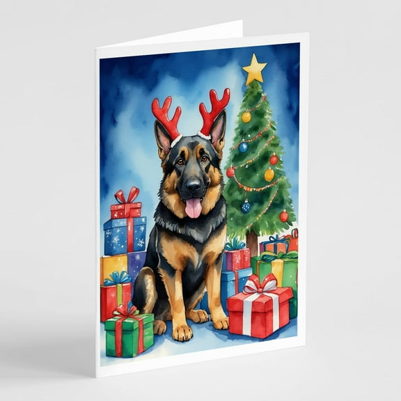 Carolines Treasures DAC7786GCA7P 5 x 7 in. German Shepherd Christmas Reindeer Greeting Cards, Pack of 8