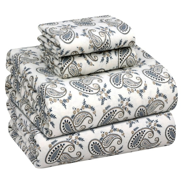 RUVANTI Flannel Sheets California King Size - 100% Cotton Brushed Cal King Bed Sheets Set - Deep Pockets 16 Inches - All Seasons Breathable & Extra Soft - Warm & Cozy, 4 Piece, Old School Paisley