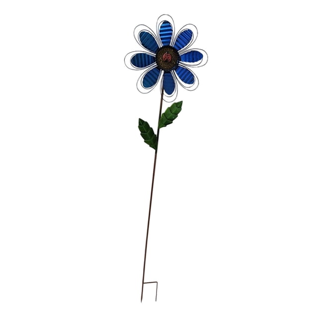 Estaca de jardín de metal con forma de molino de viento para césped y aceras al aire libre Azul