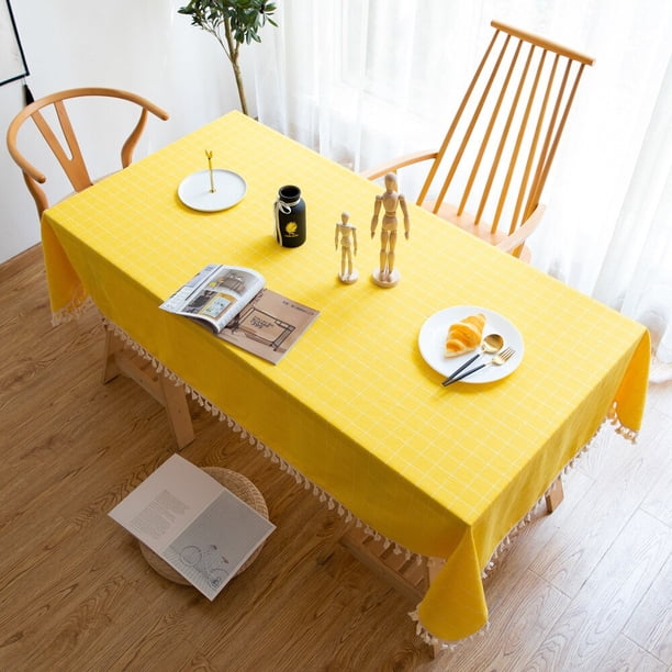 Mantel de lino decorativo con borlas, cubierta Rectangular para mesa de comedor, boda, té, diseño de rejilla caliente qym unisex