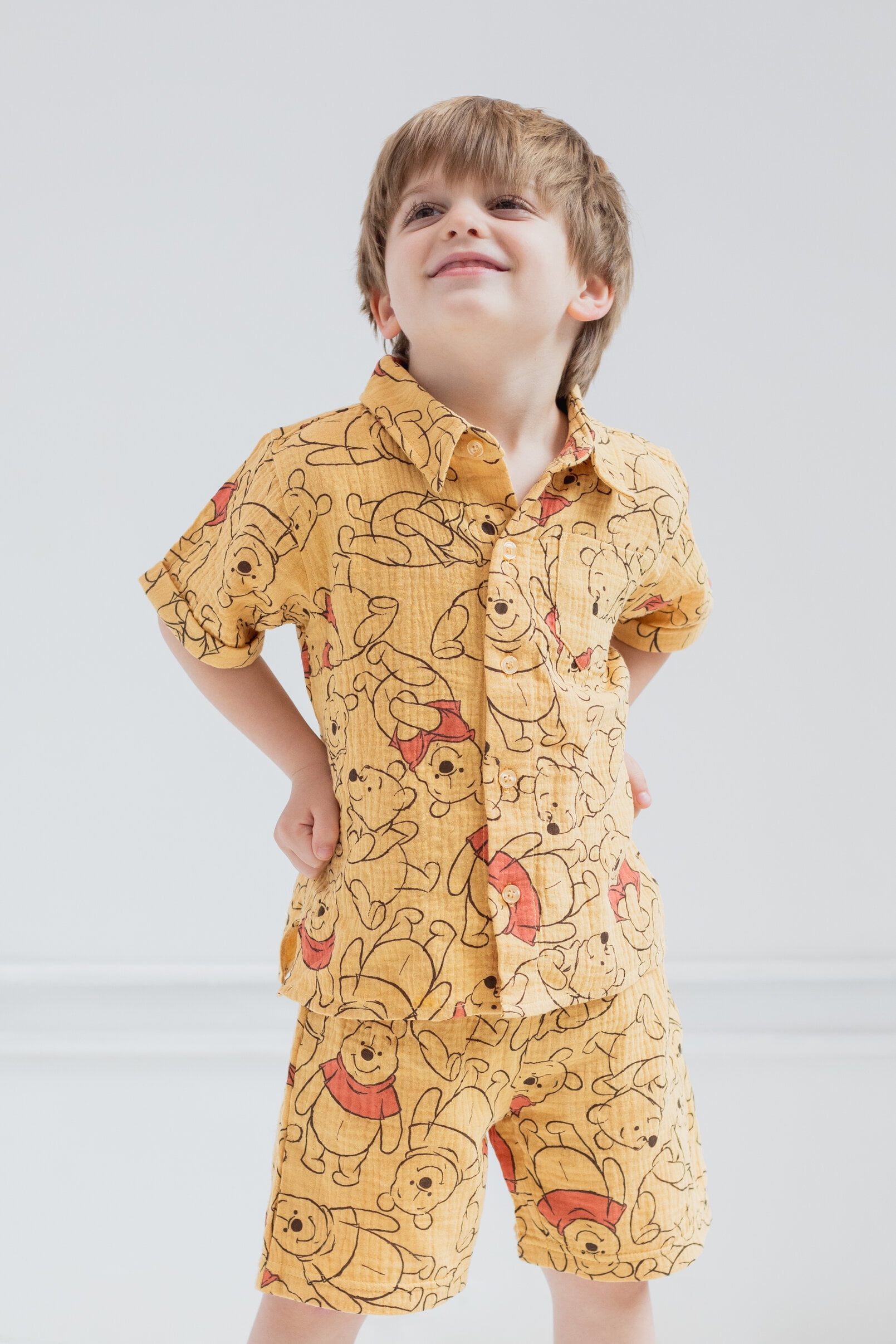 Disney Winnie the Pooh Infant Baby Boys Hawaiian Button Down Shirt and Shorts Orange 18 Months