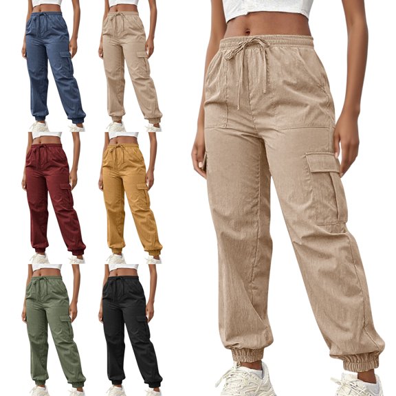 Women's Jogger Cargo Pants with Pockets Casual Hiking Athletic Solid Color Workout Sweatpants