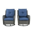 thumbnail image 3 of PARKWELL 7Pcs Outdoor Wicker Rattan Conversation Patio Furniture Set, including Two-seater Sofa, Rocking Chairs, Coffee Table, Ottomans and Side Table with Cushion, Blue, 3 of 9
