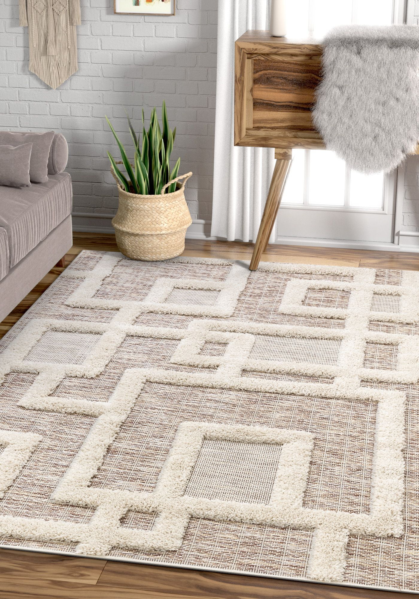 Well Woven Bellagio Contemporary Geometric Squares Area Rug, OffWhite