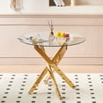 thumbnail image 5 of 5-Piece Glass Top Dining Set with Modern Mid-Century Metal Legs and Pedestal Base for 4-6 Guests + Matching Leisure Coffee Table – Durable Glass & Reinforced Metal Frame for Easy-Clean Entertaining, 5 of 6