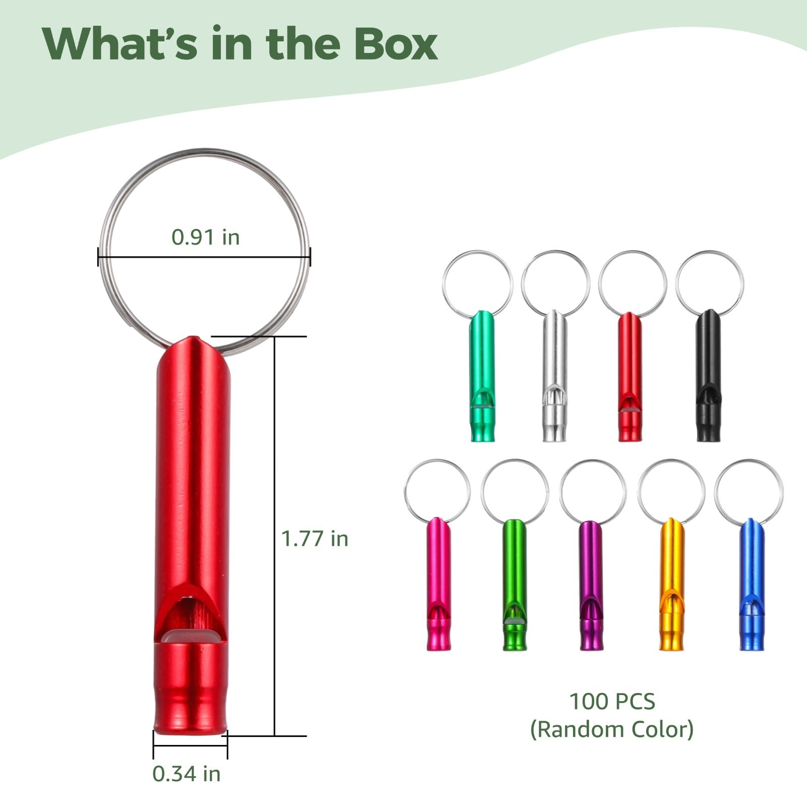 Bulk 100 Packs Emergency Survival Whistle with Keychain - Loud Aluminum Alloy Safety Whistle for Outdoor, Camping, Hiking, Hunting & Rescue