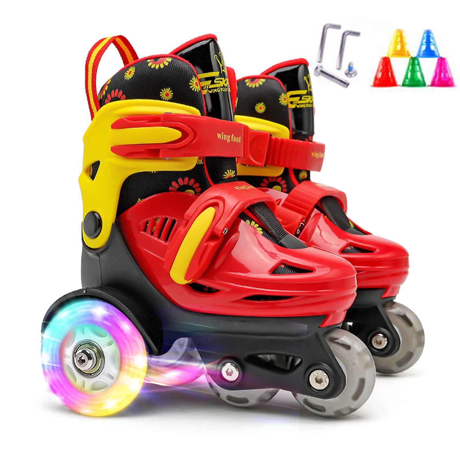 4 Size Adjustable Illuminating Roller Skates with Light Up Wheels for