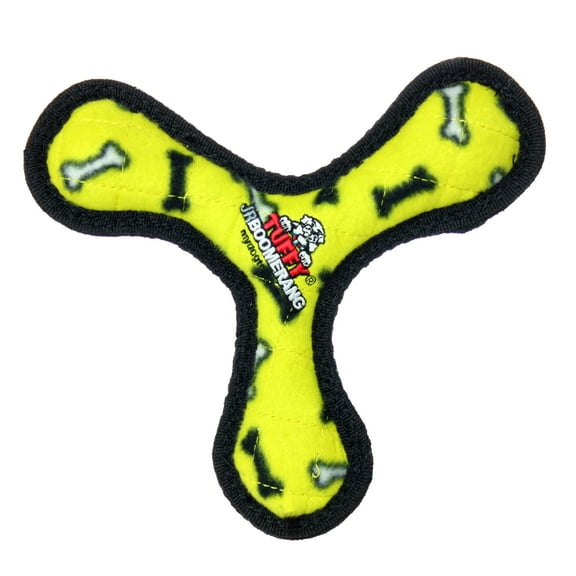 Tuffy Jr Boomerang Yellow Bone Durable Plush Squeaky Dog Toy