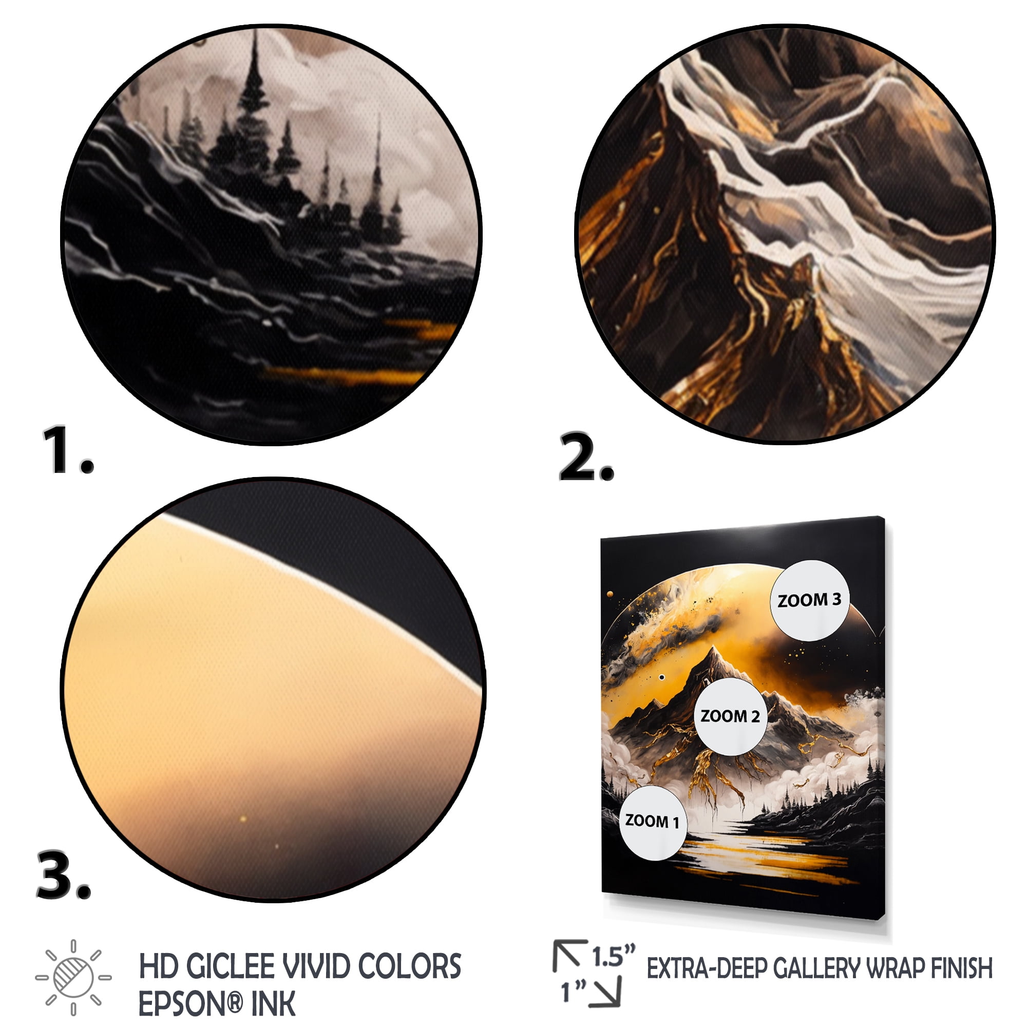 Designart Black And Gold Mountain Landscape VI Canvas Wall Art