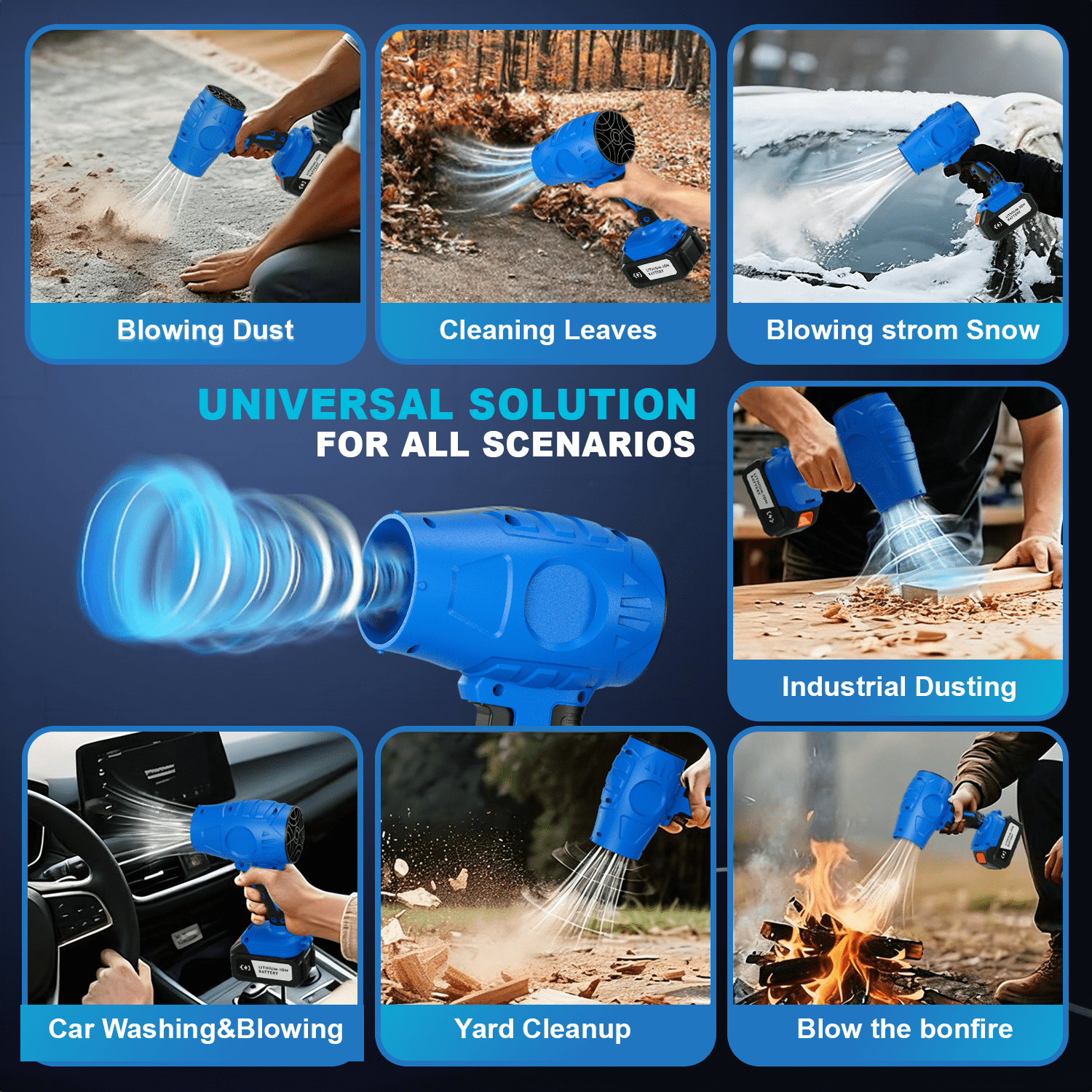Brushless Cordless Leaf Blower 2 Batteries, Portable Dust Cleaner Handheld Blower Air Duster for Patio Cleaning, Lawn Care, Drying, Camping Blue