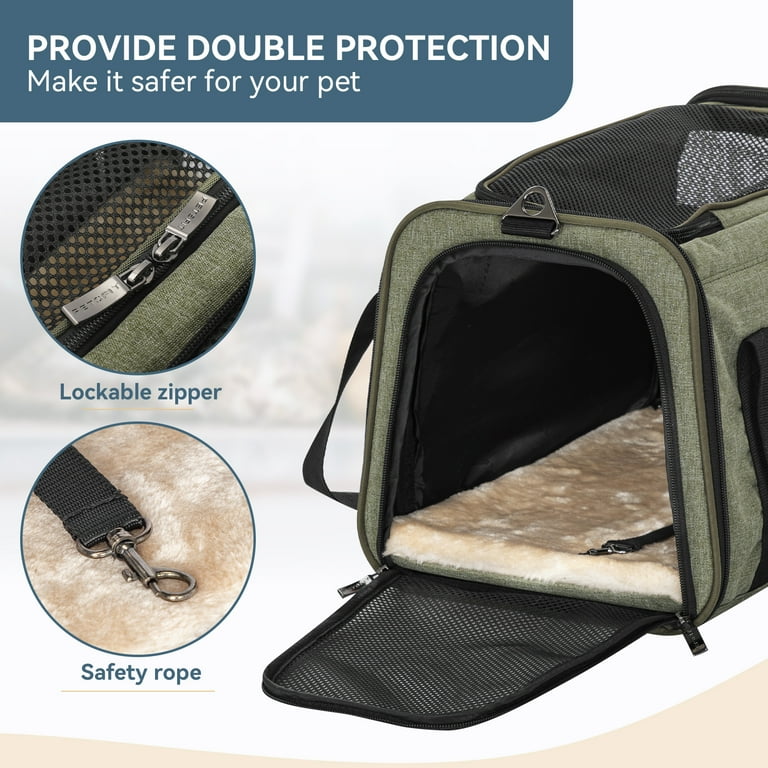 Petsfit Expandable Cat Carrier Dog Carrier Airline Approved Soft Sided Portable Pet Travel Washable Carrier for Kittens Puppies Removable Soft Plush mat and Pockets Locking Safety Zippers Walmart