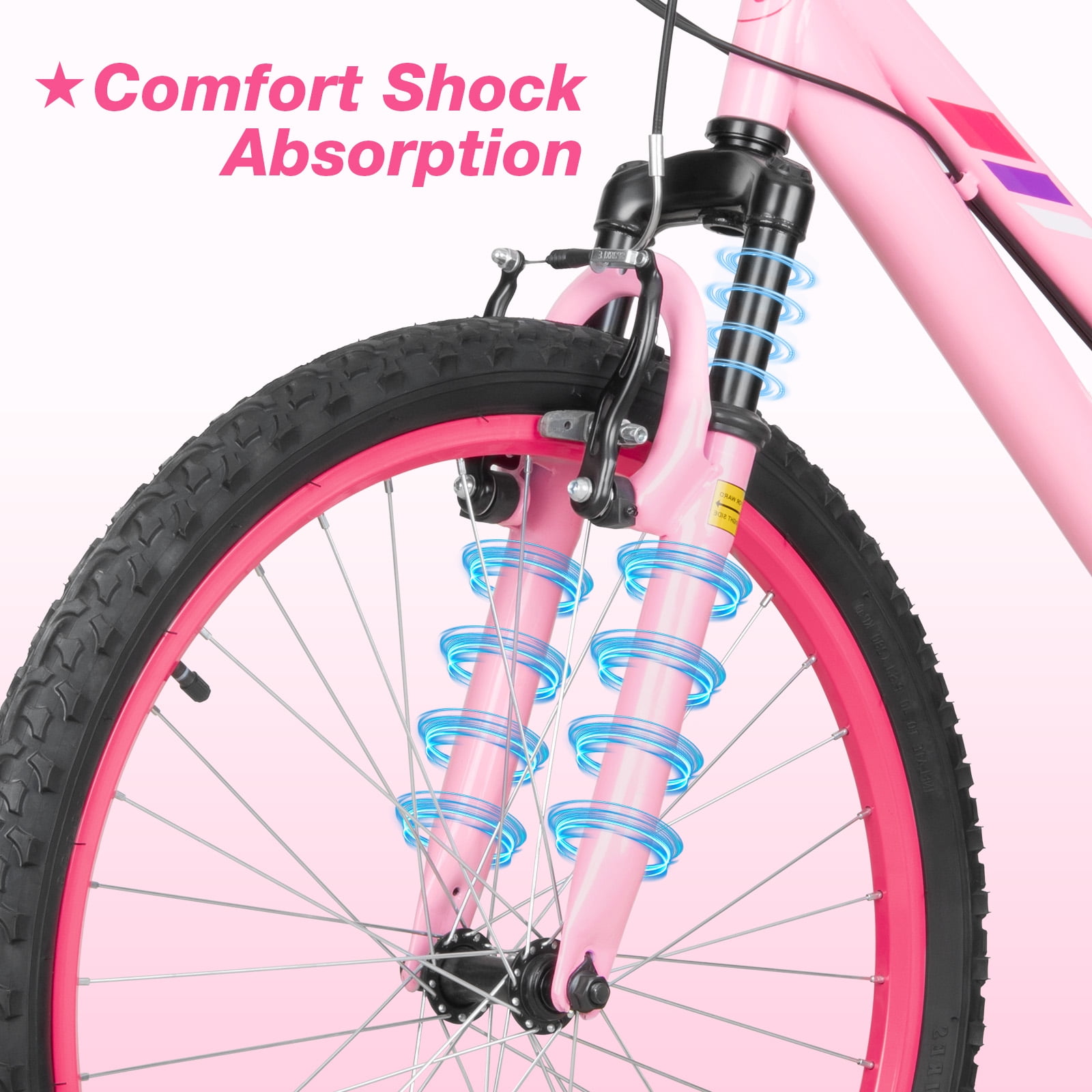 Hykolity Kids Mountain Bike, 24 inch 7 Speed Kid Bicycle, Girls Mountain Bike Age 8-14 Year Old with Front Suspension Fork, Adjustable Seat Height,High-Carbon Steel, Pink