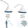 thumbnail image 1 of 2 piezas de madera náutica de pescado para colgar en la pared, estilo océano, artesanía de madera, rueda de capitán, pescado, velero, etiqueta colgante, decoración de playa mediterránea para tienda d JAMW Sencillez, 1 of 5