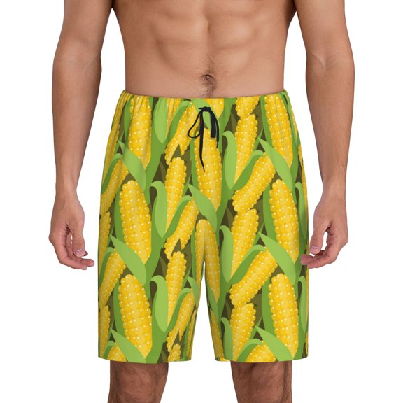 Logiee Corn 1 Print Men's Pajama Shorts with Drawstring & Pockets,Sleep Shorts for Men,Sleepwear Bottoms,Elastic Waistband Loungewear-Small