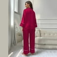 thumbnail image 4 of Women's Classic Button Down Satin Silk Pajama Set - Long Sleeve Top & Pants for Sleepwear/Loungewear, 4 of 7