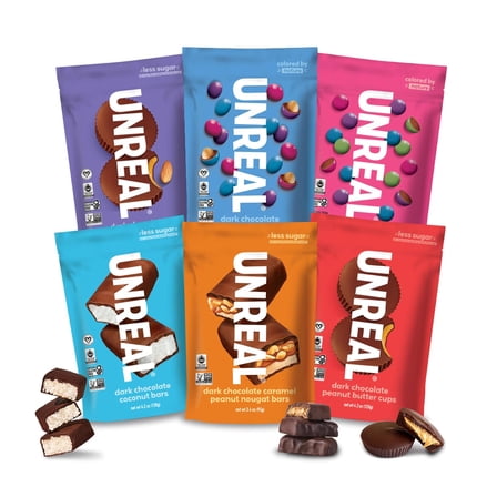 UNREAL Chocolate 6-Bag Variety Pack – Less Sugar, Non-GMO, Mixed Flavor