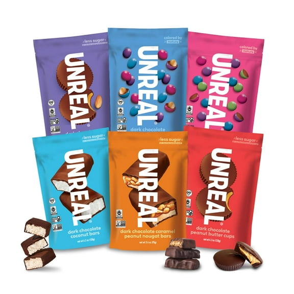 UNREAL Chocolate 6-Bag Variety Pack – Less Sugar, Non-GMO, Mixed Flavor