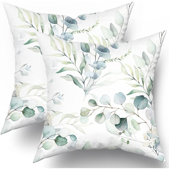Spring Sage Green Leaf Pillow Covers 18x18 inch Set of 2 Eucalyptus Floral Watercolor Pillow Cases Modern Throw Pillows Cover Decor Gifts for Bed Couch Sofa Living Room
