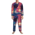 thumbnail image 3 of Salouo Hawaiian Island Beach Shark Print Button-Front Long Sleeve Pajama Set for Men, Soft 2Pjs Men's Long Sleeve Sleepwear-XX-Large, 3 of 7