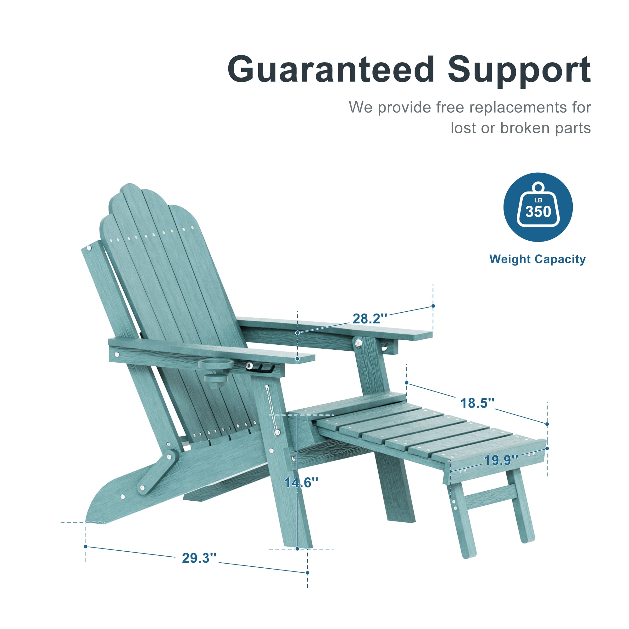 ACEGOSES Foldable Outdoor Adirondack Chair with Cup Holder, 3-Position Adjustable HDPE Plastic for Patio, Fire Pit, Deck, Lake Blue