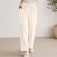 thumbnail image 5 of Ohufall Fleece Pajama Pants for Women Stretchy Wide Leg Sleep Pant Pockets Comfortable Solid Color Home Lounge Pants, 5 of 7