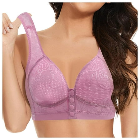 Fsqjgq Womens Underwear Strapless Bras for Women Bras for Older Women Front Closure Cotton Bras Comfort No Underwire Seamless Bra Plus Size Wireless Bra Nipple Covers Back-Smoothing Bras Lingerie
