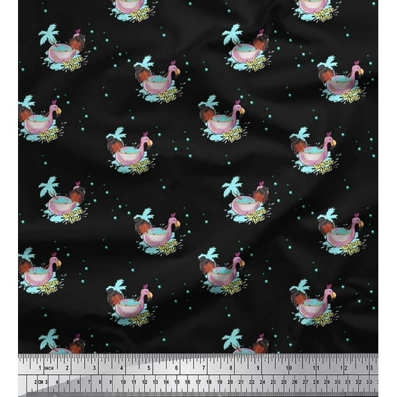 Soimoi Black Poly Georgette Fabric Girl & Bathtub Summer Designs Printed Fabric 1 Yard 52 Inch Wide