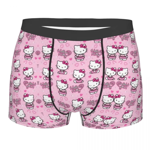 RWJDXD Custom Hello Kitty Anime Cat Pattern Underwear Men Stretch Boxer Briefs Shorts Panties Soft Underpants For Male o