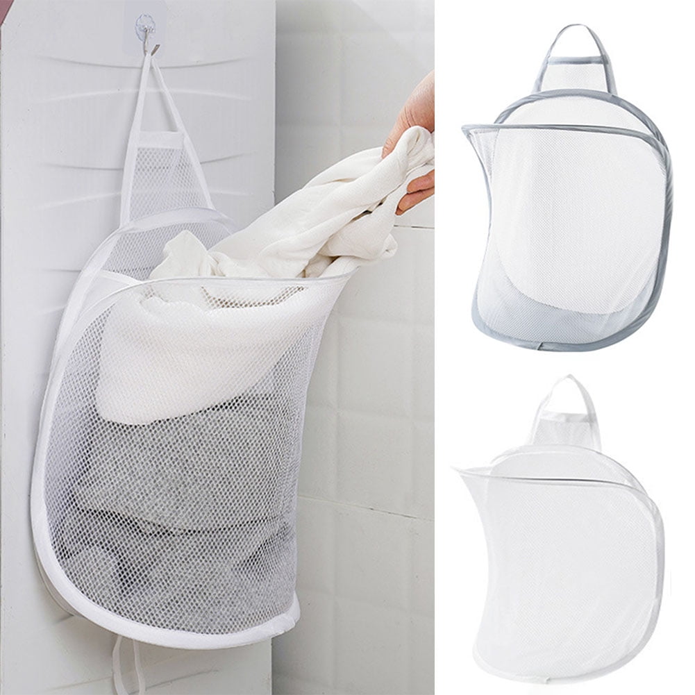 Foldable Washing Clothes Laundry Mesh Hamper Bin Basket UK New Bag Storage 
